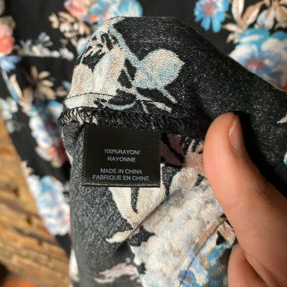 WAYF Black Floral Short Sleeve Mini A-Line Dress Women's Size Medium - Picture 5 of 6